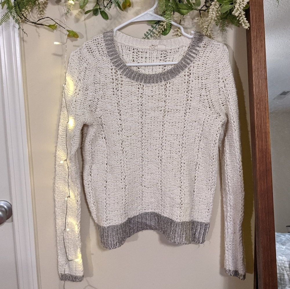 Anthro moth cream knit metallic sweater size s